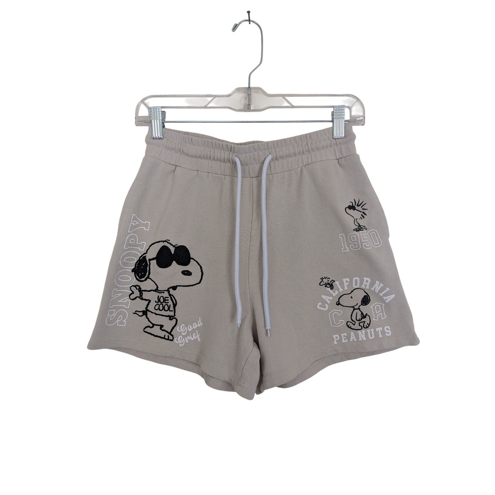 Peanuts Snoopy Joe Cool Graphic Sweat Shorts Almond Beige XS LS32404LS